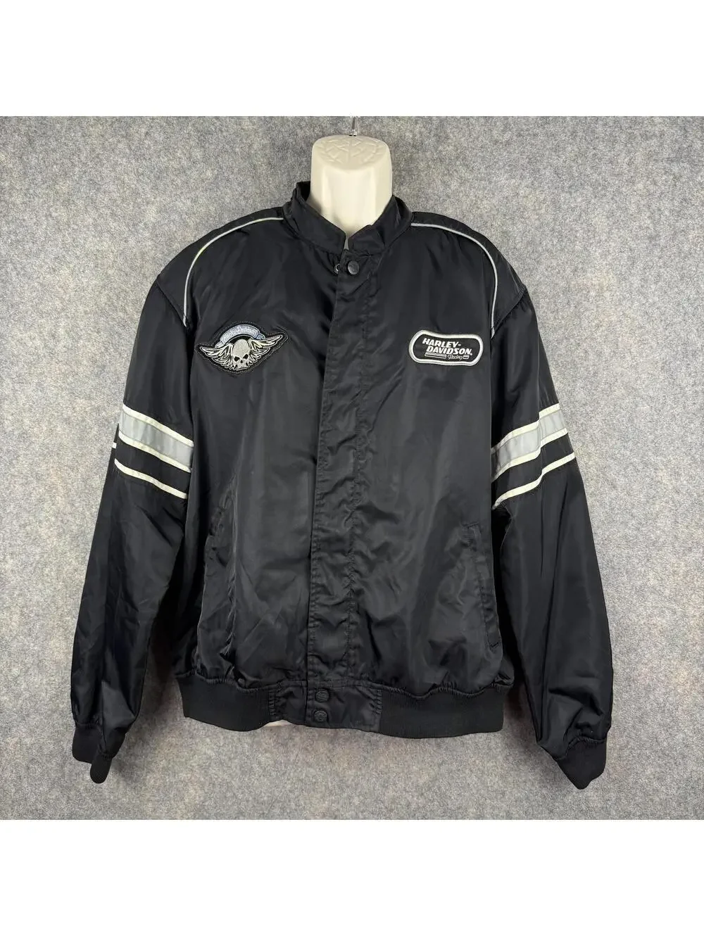 Harley Davidson Racing Men’s Full Zip Snap Jacket Liner Black Orange Large 637